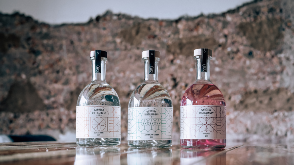 Three Barossa Dsitilling Co gins lined up on a table